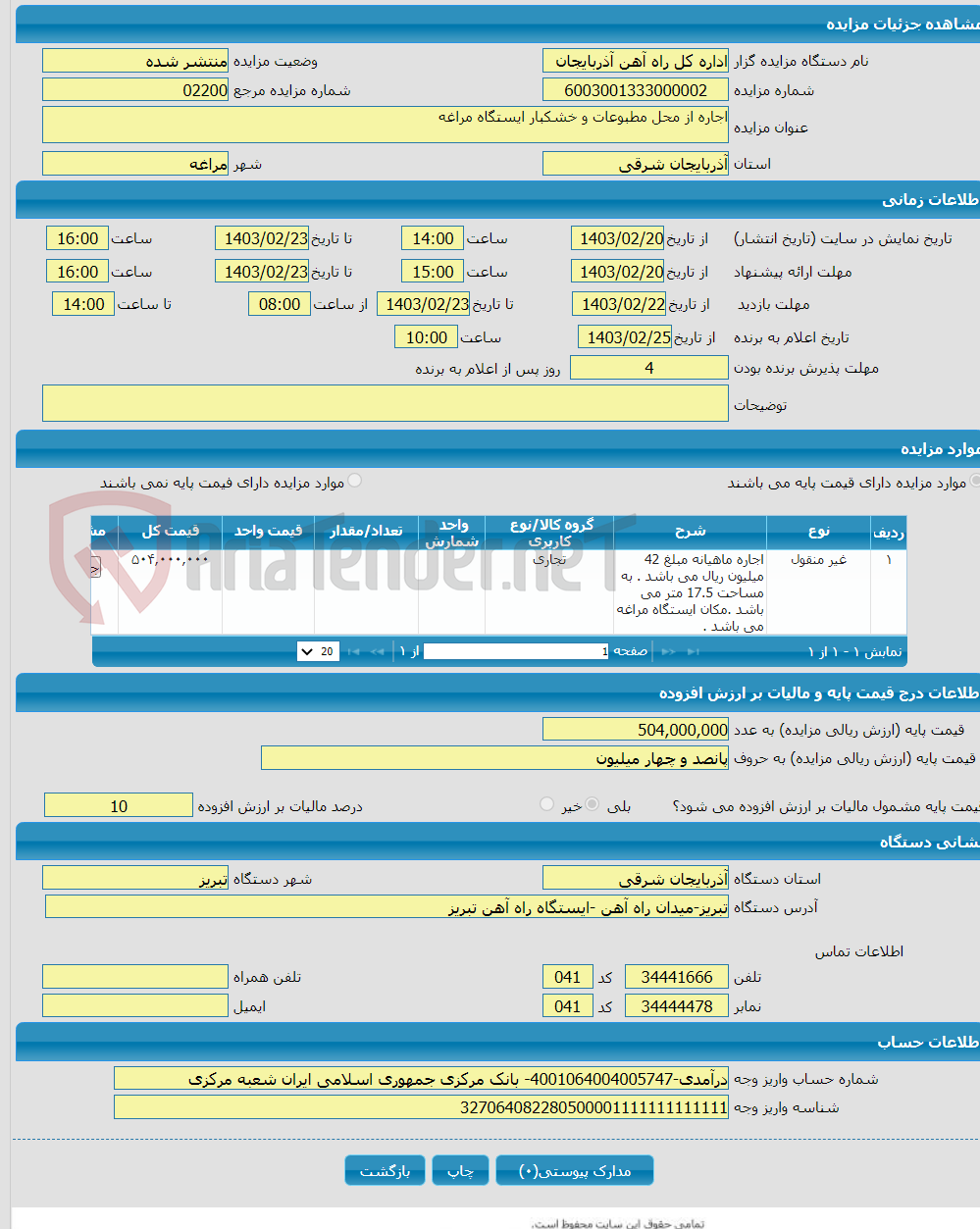 تصویر کوچک آگهی اجاره از محل مطبوعات و خشکبار ایستگاه مراغه