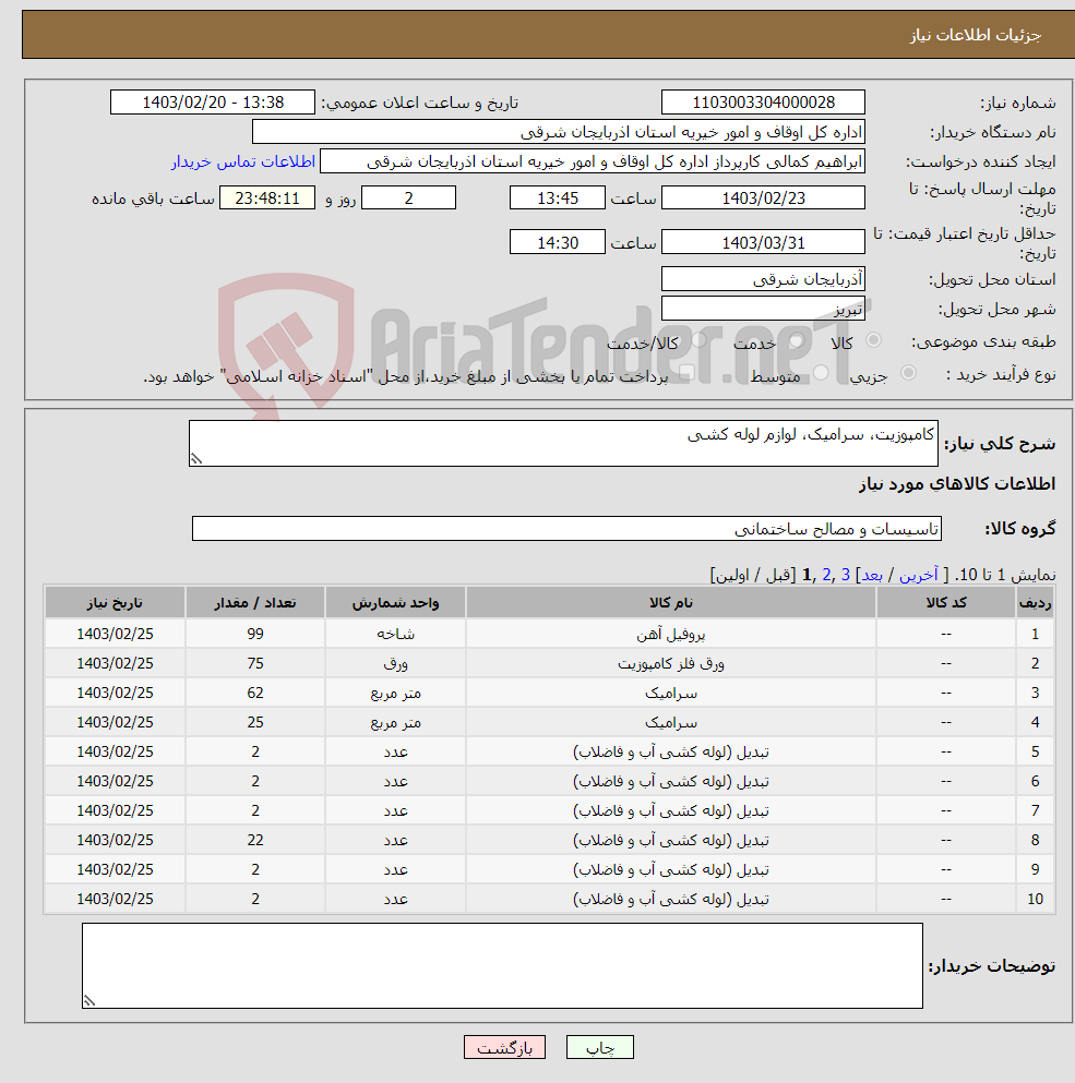 تصویر کوچک آگهی نیاز انتخاب تامین کننده-کامپوزیت، سرامیک، لوازم لوله کشی