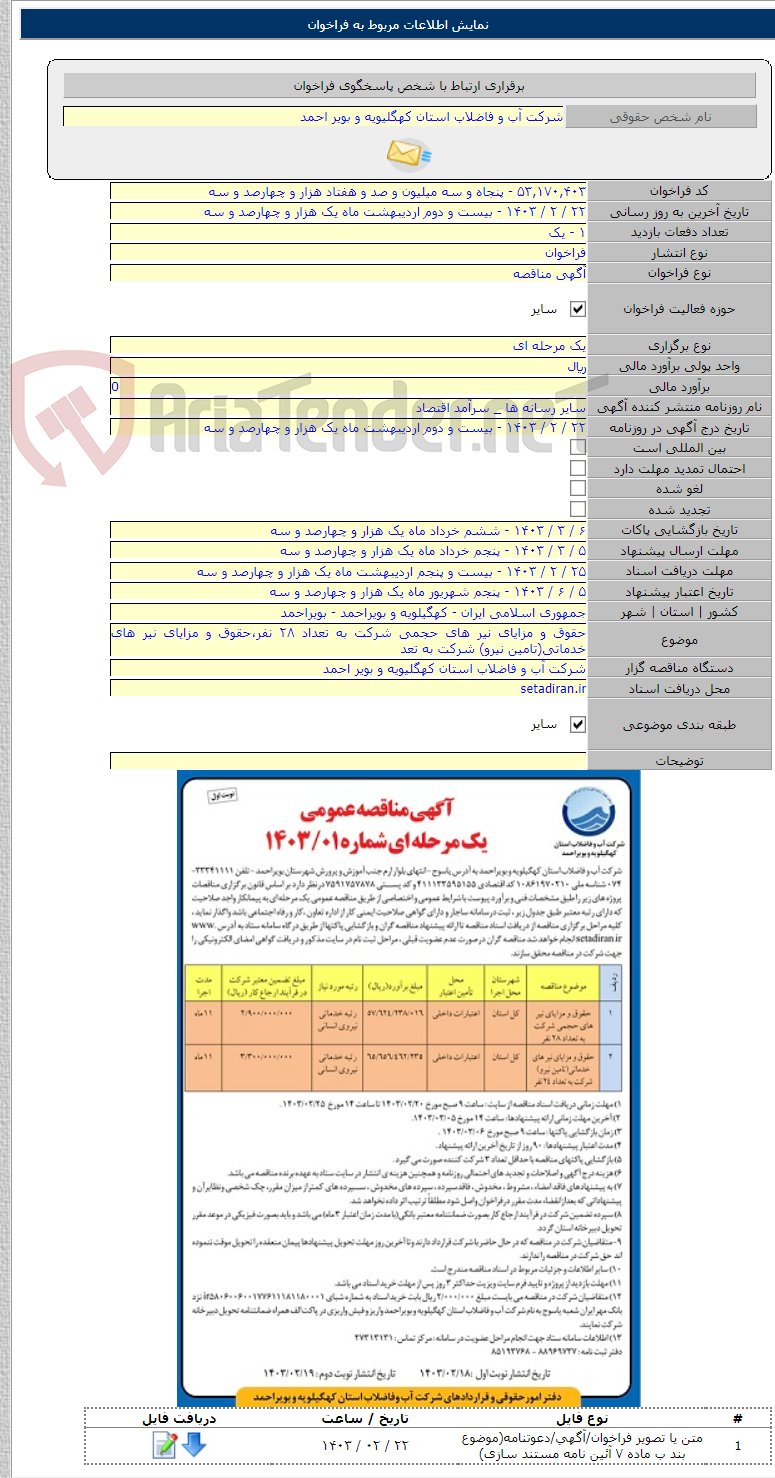 تصویر کوچک آگهی حقوق و مزایای نیر های حجمی شرکت به تعداد ۲۸ نفر،حقوق و مزایای نیر های خدماتی(تامین نیرو) شرکت به تعد