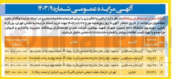 تصویر کوچک آگهی واگذاری اراضی و اماکن در 4 ردیف با کاربری آپارتمان مسکونی - تجاری