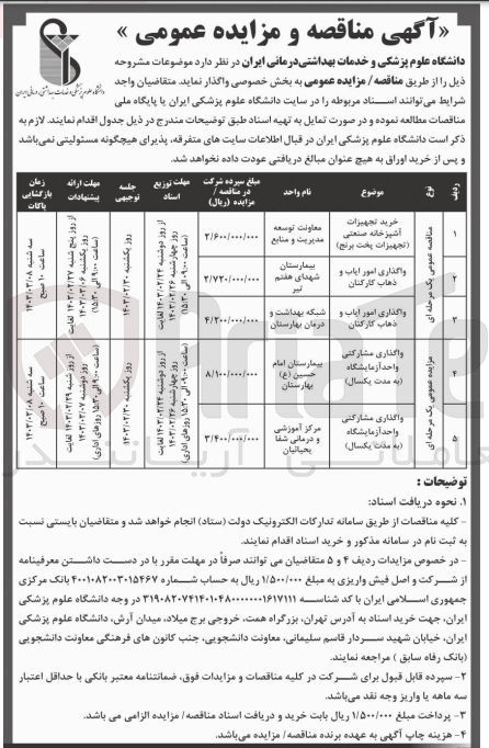 تصویر کوچک آگهی واگذاری مشارکتی واحد آزمایشگاه بیمارستان