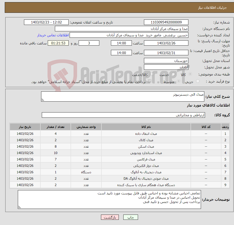 تصویر کوچک آگهی نیاز انتخاب تامین کننده-مبدل الی دیستربیوتر