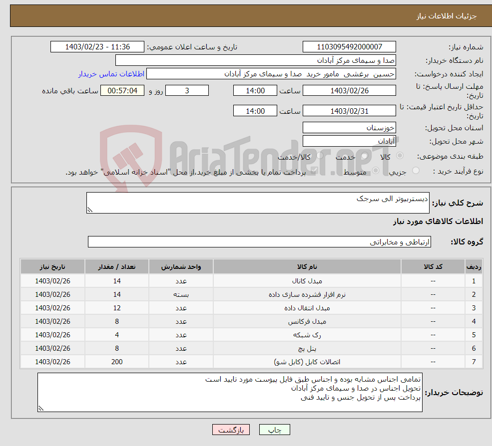 تصویر کوچک آگهی نیاز انتخاب تامین کننده-دیستربیوتر الی سرجک