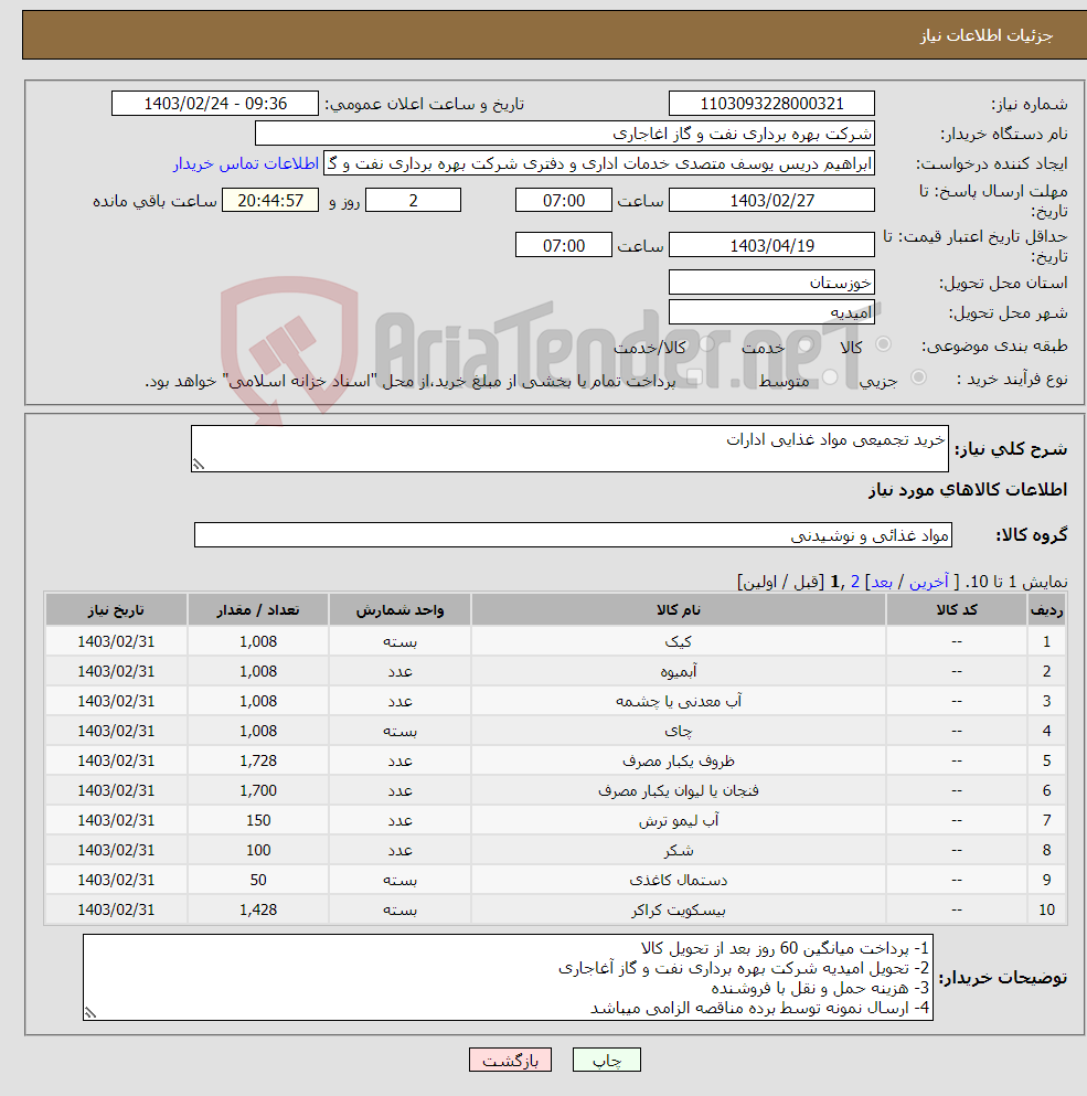 تصویر کوچک آگهی نیاز انتخاب تامین کننده-خرید تجمیعی مواد غذایی ادارات 