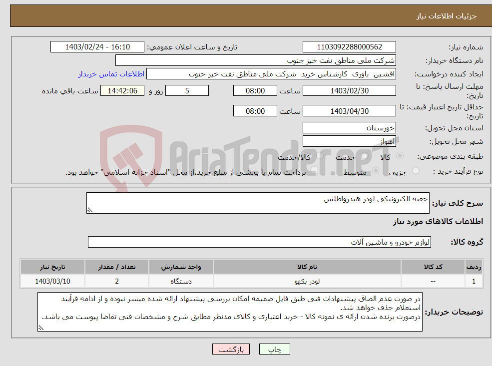 تصویر کوچک آگهی نیاز انتخاب تامین کننده-جعبه الکترونیکی لودر هیدرواطلس