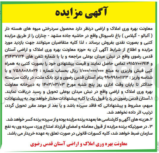 تصویر کوچک آگهی فروش محصول سردرختی میوه های هسته دار ( آلبالو - گیلاس ) باغ ناسیونال 