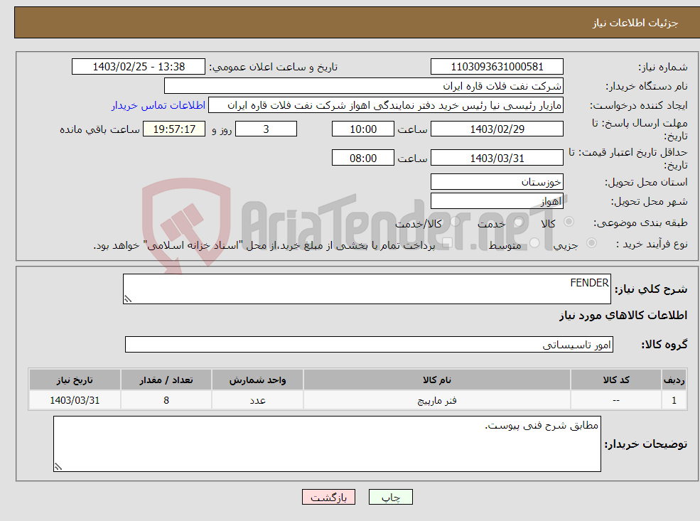 تصویر کوچک آگهی نیاز انتخاب تامین کننده-FENDER