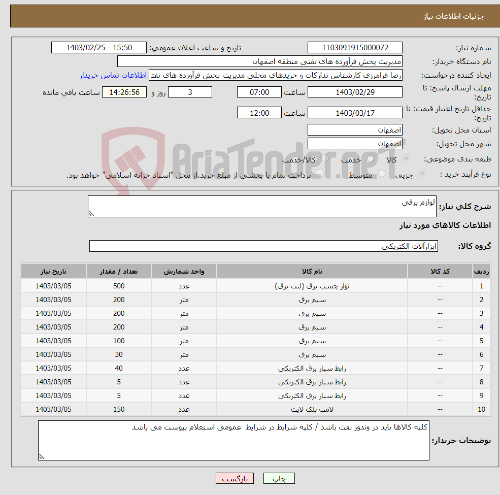 تصویر کوچک آگهی نیاز انتخاب تامین کننده-لوازم برقی