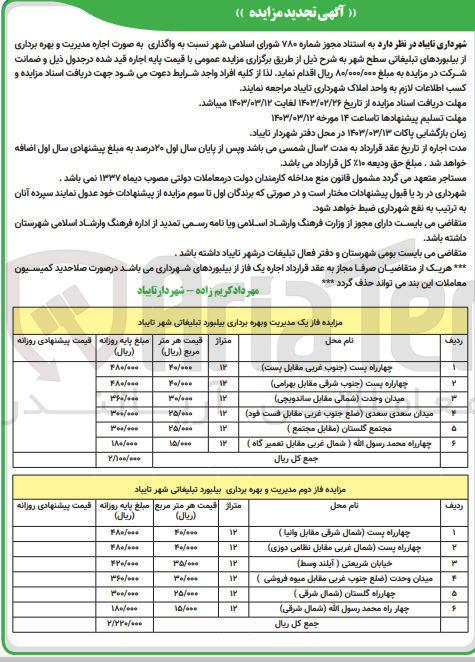 تصویر کوچک آگهی اجاره بیلبوردهای تبلیغاتی سطح شهر در 12 ردیف