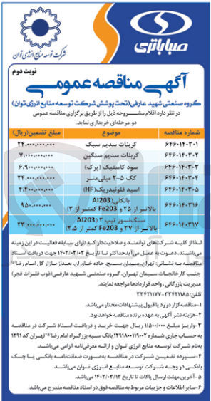 تصویر کوچک آگهی خرید بالکی (a1203
بالاتر از 25 و fe203 کمتر از 3)