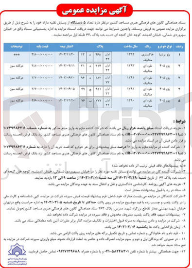 تصویر کوچک آگهی فروش 5 دستگاه وسایل نقلیه مازاد 