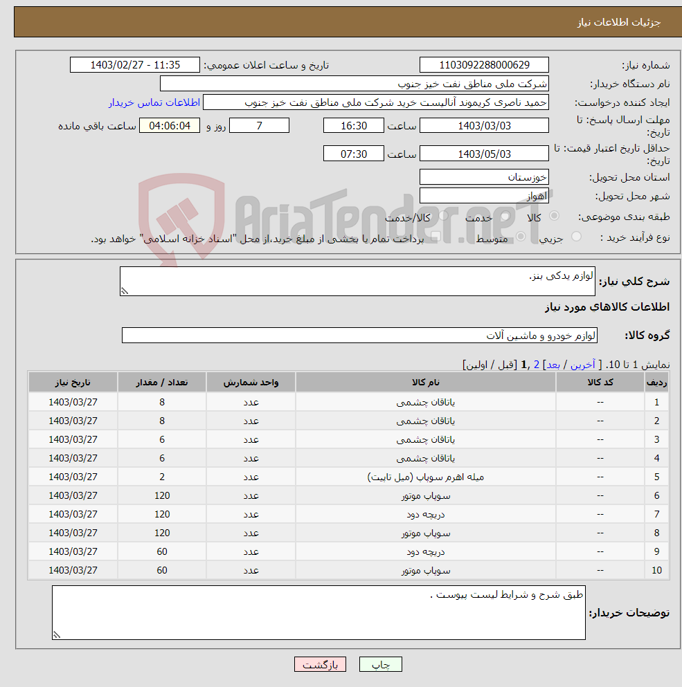 تصویر کوچک آگهی نیاز انتخاب تامین کننده-لوازم یدکی بنز.