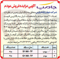 تصویر کوچک آگهی واگذاری تعداد 700 عدد مودم 