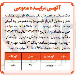 تصویر کوچک آگهی فروش یک دستگاه مازاد (پژو پارس )