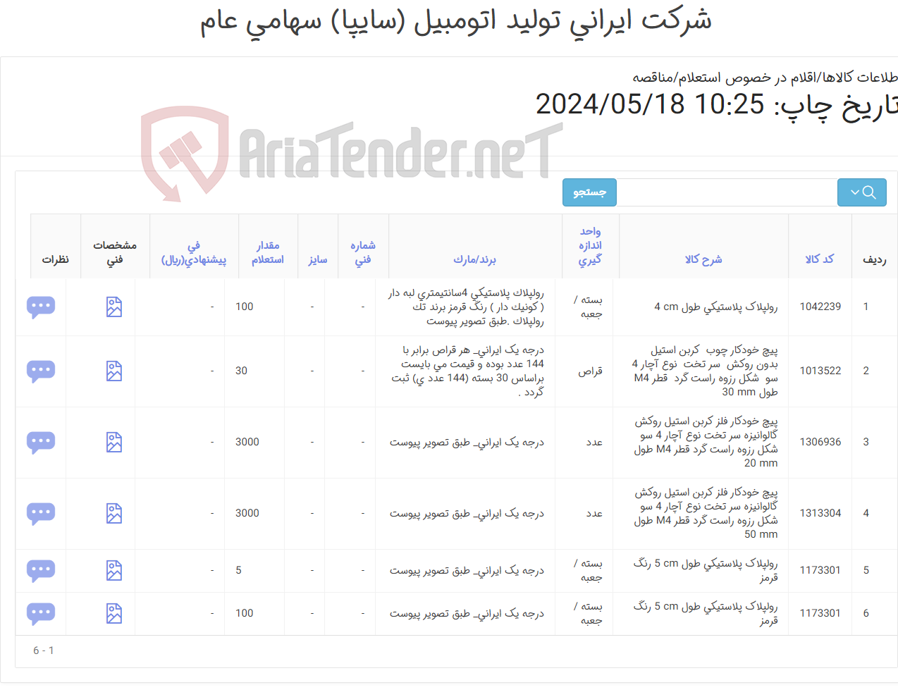 تصویر کوچک آگهی 6ردیف پیچ و رولپلاک