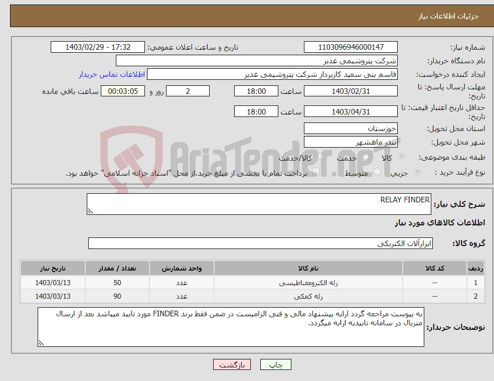 تصویر کوچک آگهی نیاز انتخاب تامین کننده-RELAY FINDER