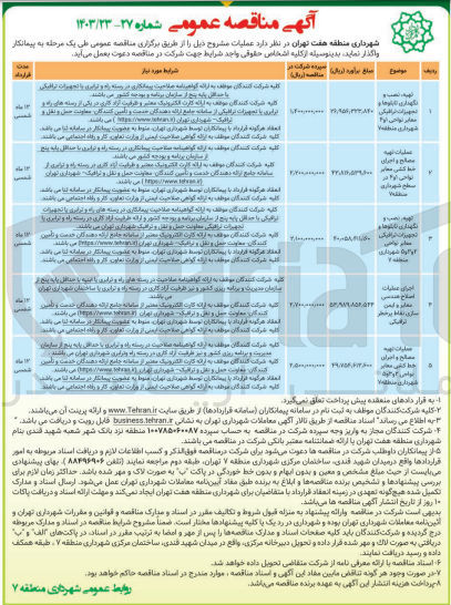 تصویر کوچک آگهی تهیه و نصب و نگهداری تابلوها و تجهیزات ترافیکی معابر نواحی 4 شهرداری منطقه 7
