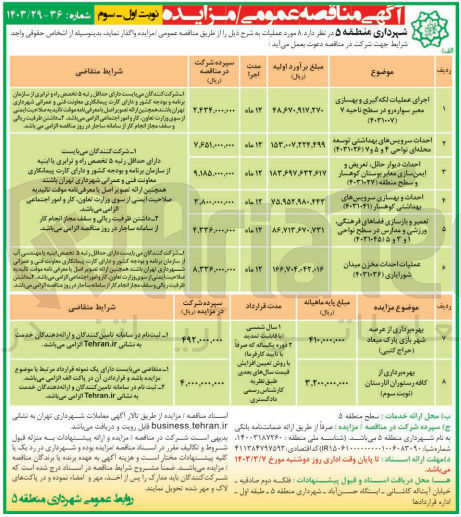 تصویر کوچک آگهی احداثت دیوار حائل تعریض و ایمن سازی معابر پوستان کوهسار و سطح منطقه 
