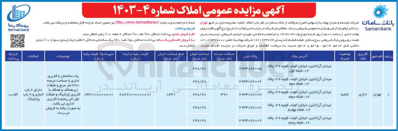 تصویر کوچک آگهی فروش املاک تخلیه با کاربری اداری با مساحت عرصه 