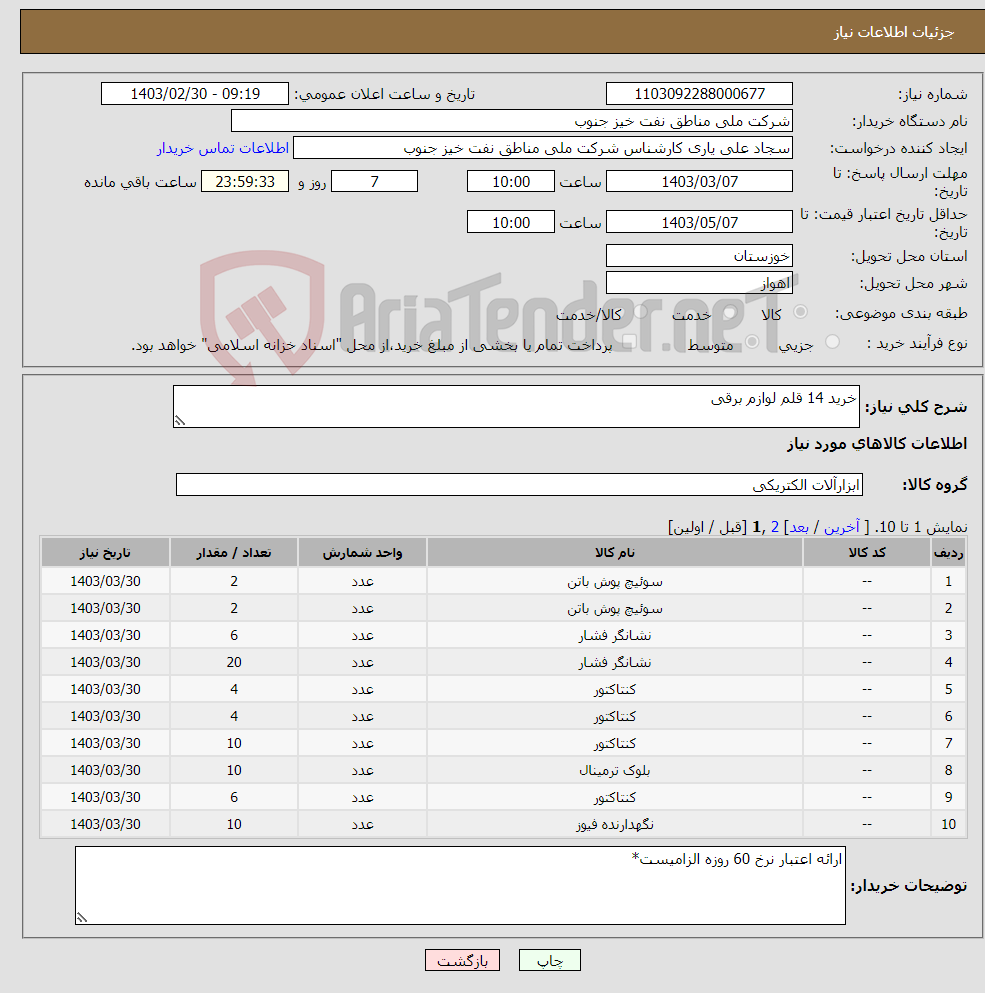 تصویر کوچک آگهی نیاز انتخاب تامین کننده-خرید 14 قلم لوازم برقی