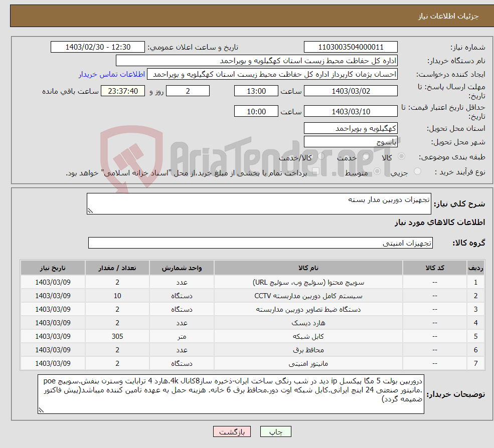 تصویر کوچک آگهی نیاز انتخاب تامین کننده-تجهیزات دوربین مدار بسته