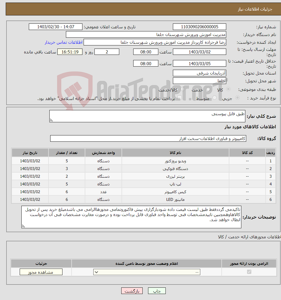 تصویر کوچک آگهی نیاز انتخاب تامین کننده-طبق فایل پیوستی