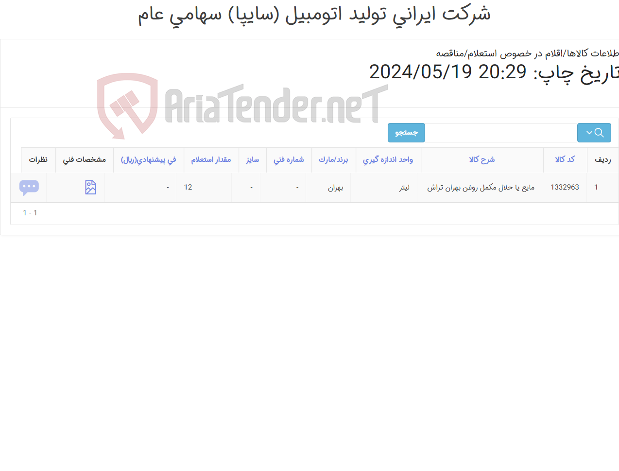 تصویر کوچک آگهی مایع یا حلال مکمل روغن بهران تراش