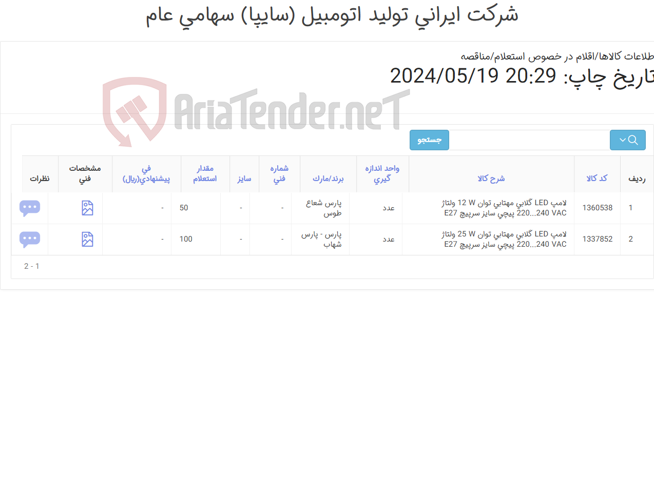 تصویر کوچک آگهی 2 آیتم لامپ LED