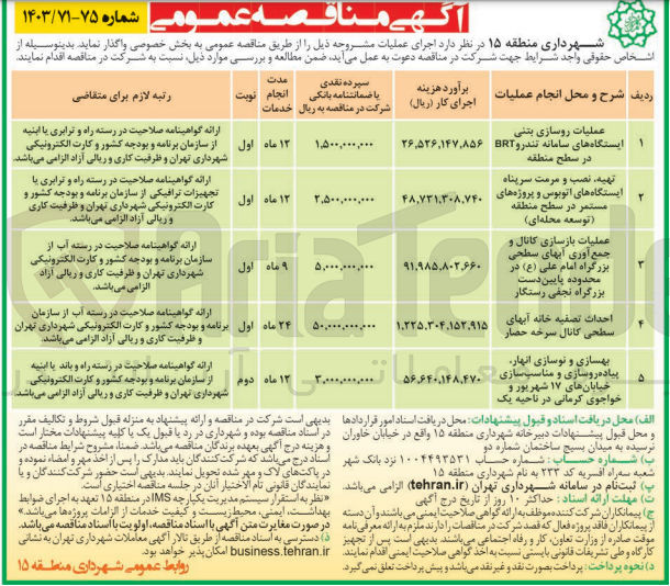 تصویر کوچک آگهی تهیه نصب و مرمت سرپناه
ایستگاه های اتوبوس و پروژه های مستمر در سطح منطقه توسعه محله ای)
