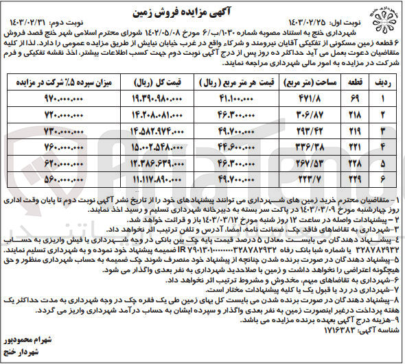 تصویر کوچک آگهی فروش 6 قطعه زمین مسکونی 