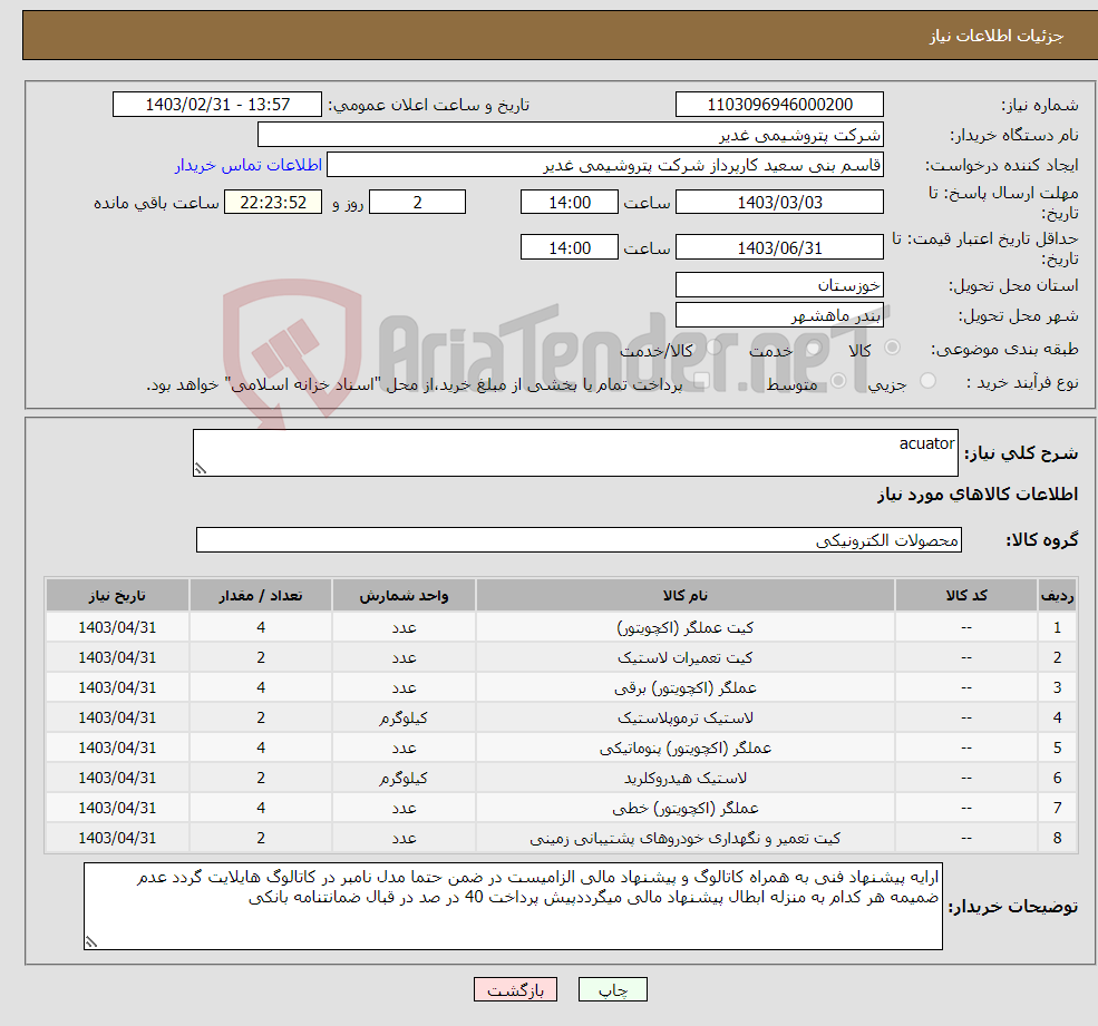 تصویر کوچک آگهی نیاز انتخاب تامین کننده-acuator