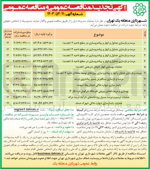 تصویر کوچک آگهی پایدار سازی دیواره خاکی خیابان وفا (سهند) 