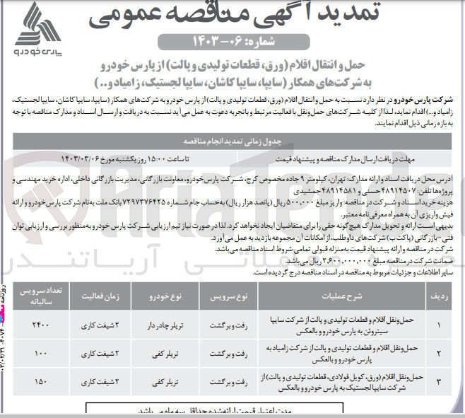 تصویر کوچک آگهی  نسبت به حمل و انتقال اقلام (ورق) قطعات تولیدی و پالت 