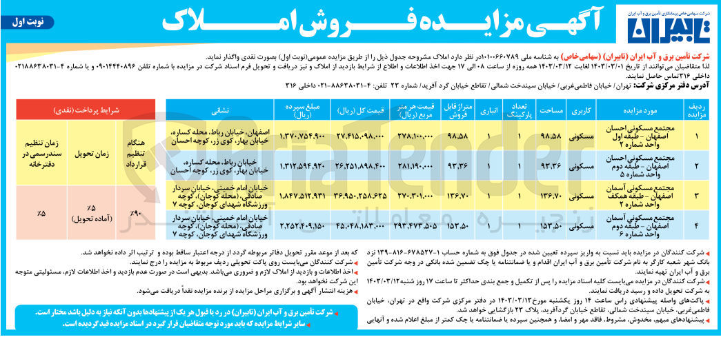 تصویر کوچک آگهی واگذاری املاک در 4 ردیف با کاربری مسکونی 