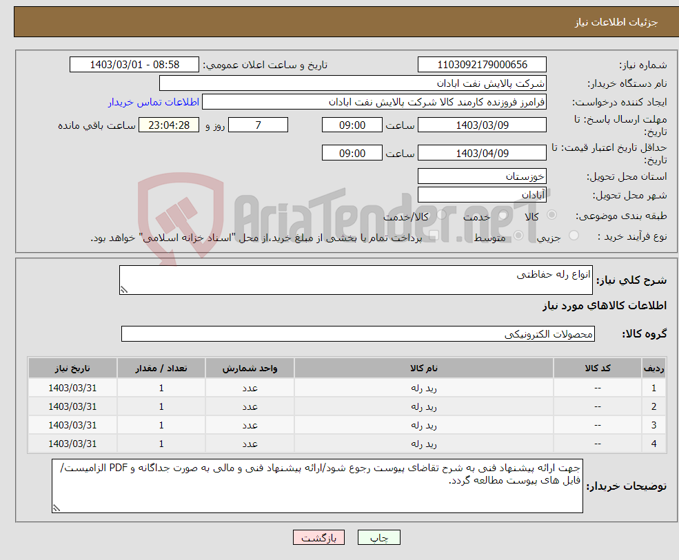 تصویر کوچک آگهی نیاز انتخاب تامین کننده-انواع رله حفاظتی