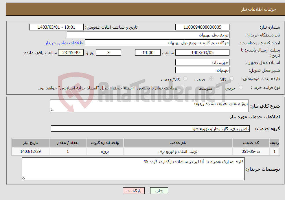 تصویر کوچک آگهی نیاز انتخاب تامین کننده-پروژ ه های تعریف نشده زیدون 