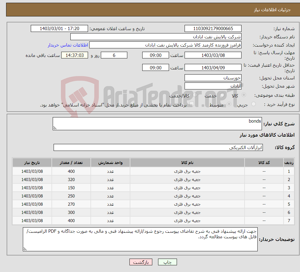 تصویر کوچک آگهی نیاز انتخاب تامین کننده-bonds