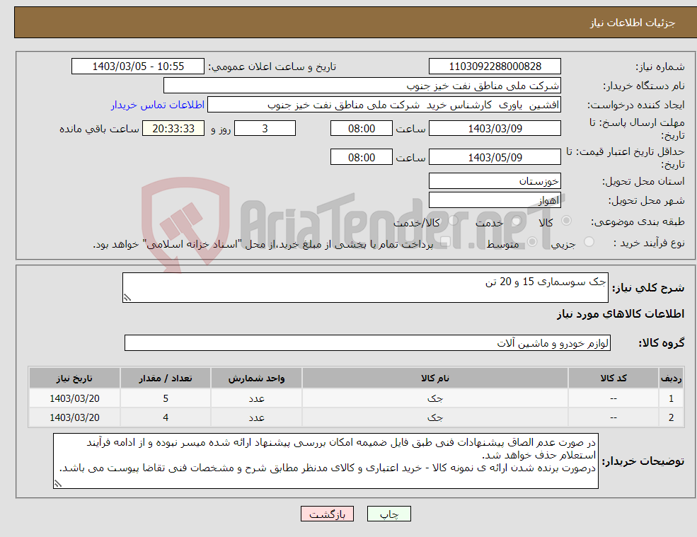 تصویر کوچک آگهی نیاز انتخاب تامین کننده-جک سوسماری 15 و 20 تن