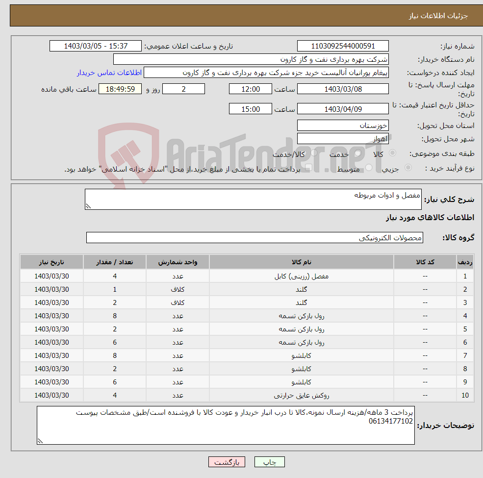 تصویر کوچک آگهی نیاز انتخاب تامین کننده-مفصل و ادوات مربوطه