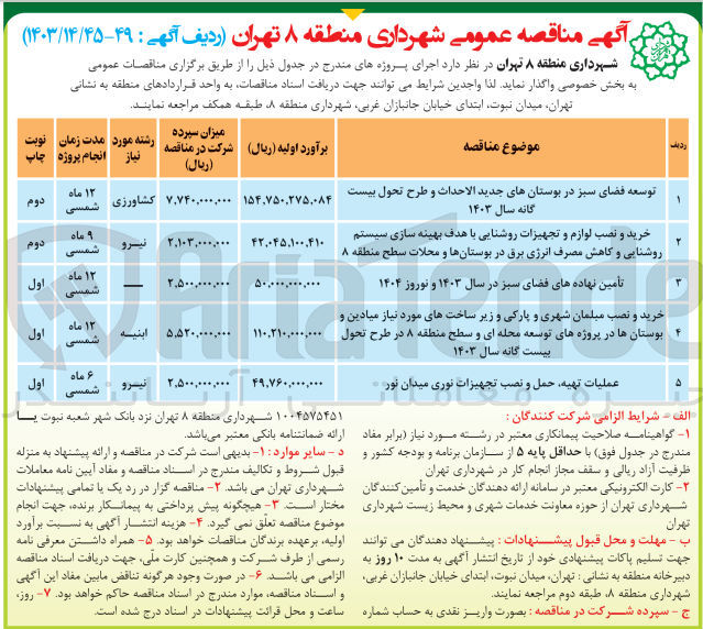 تصویر کوچک آگهی عملیات ،تهیه حمل و نصب تجهیزات نوری میدان نور

