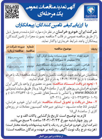 تصویر کوچک آگهی طراحی، تامین، نصب و راه اندازی یک دستگاه چیلر تراکمی دو پارچه هوا خنک 200 تن تبرید واقعی