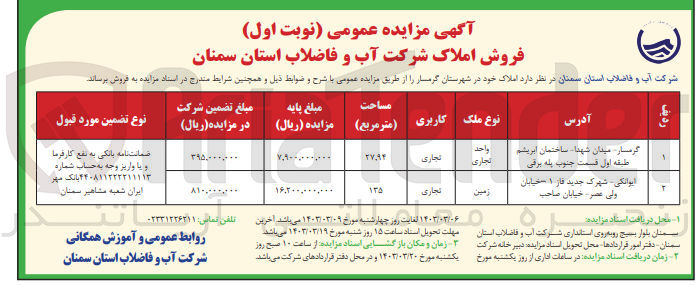 تصویر کوچک آگهی فروش املاک خود در 2 ردیف باکاربری تجاری با مساحت 27.94 و 135 متر مربع