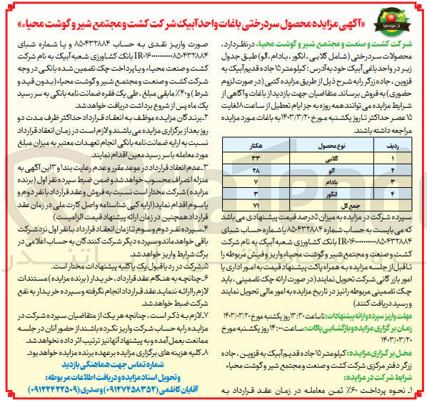 تصویر کوچک آگهی فروش محصولات سردرختی شامل گلابی - آلو - بادام - انگور