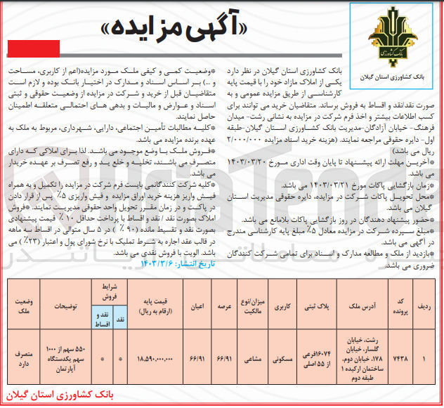 تصویر کوچک آگهی فروش ملک با کاربری مسکونی با عرصه 66/91 و اعیان 66/91 