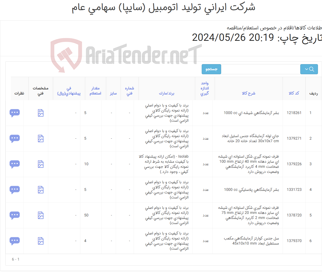 تصویر کوچک آگهی اقلام آزمایشگاهی 1403 (کارشناس خرید: حسین میرزاخانی 48953831)