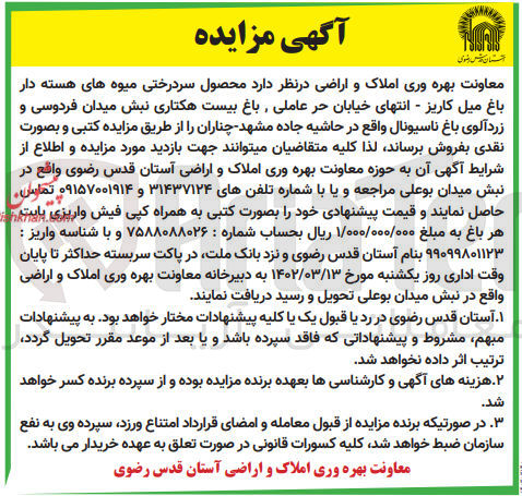 تصویر کوچک آگهی فروش محصول سردرختی میوه های هسته دار باغ میل کاریز 