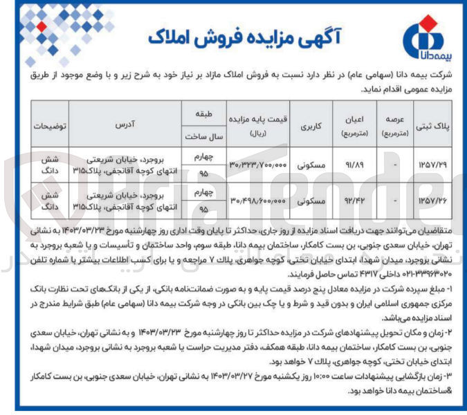 تصویر کوچک آگهی فروش املاک مازاد بر نیاز خود در 2 ردیف با کاربری مسکونی 