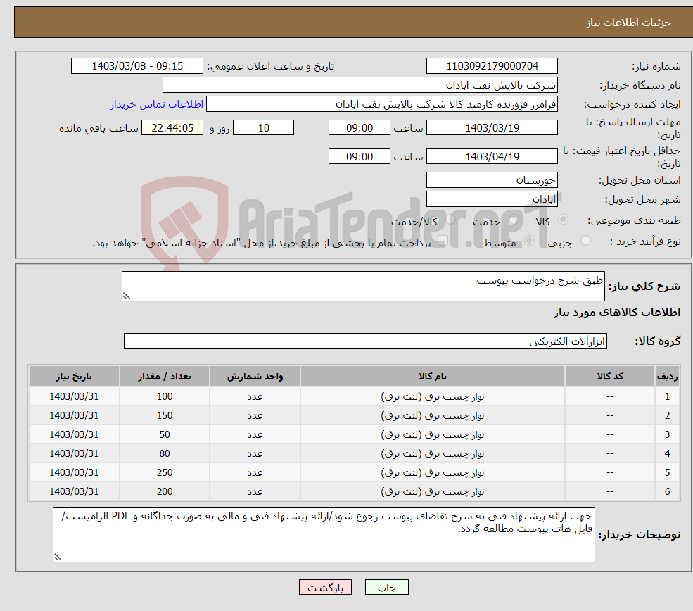 تصویر کوچک آگهی نیاز انتخاب تامین کننده-طبق شرح درخواست پیوست