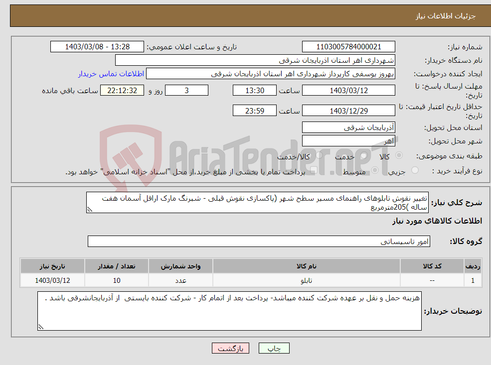 تصویر کوچک آگهی نیاز انتخاب تامین کننده-تغییر نقوش تابلوهای راهنمای مسیر سطح شهر (پاکسازی نقوش قبلی - شبرنگ مارک ارافل آسمان هفت ساله )205مترمربع