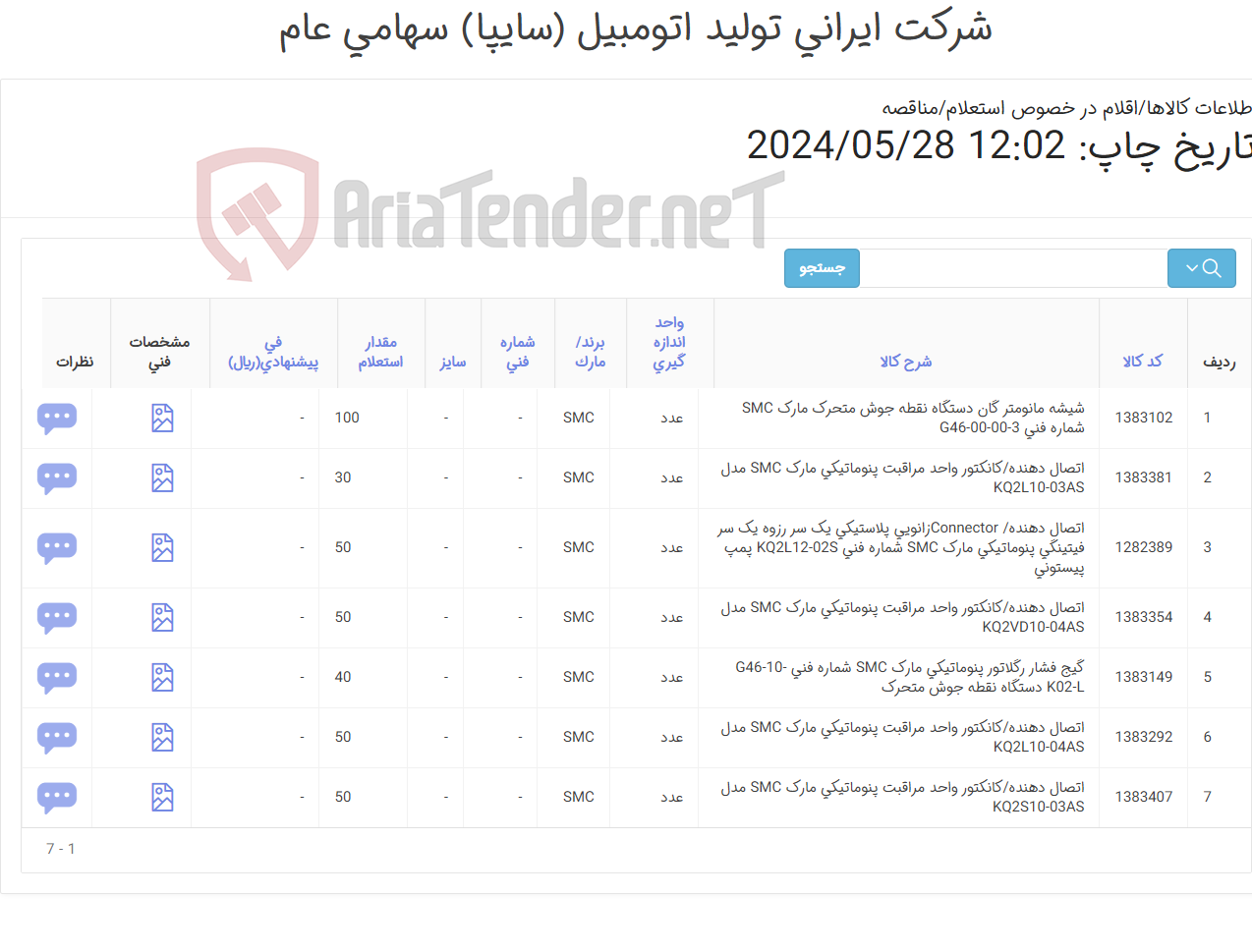 تصویر کوچک آگهی تامین هفت ردیف گیج ‎فشار‏ , اتصال دهنده/کانکتور و ...